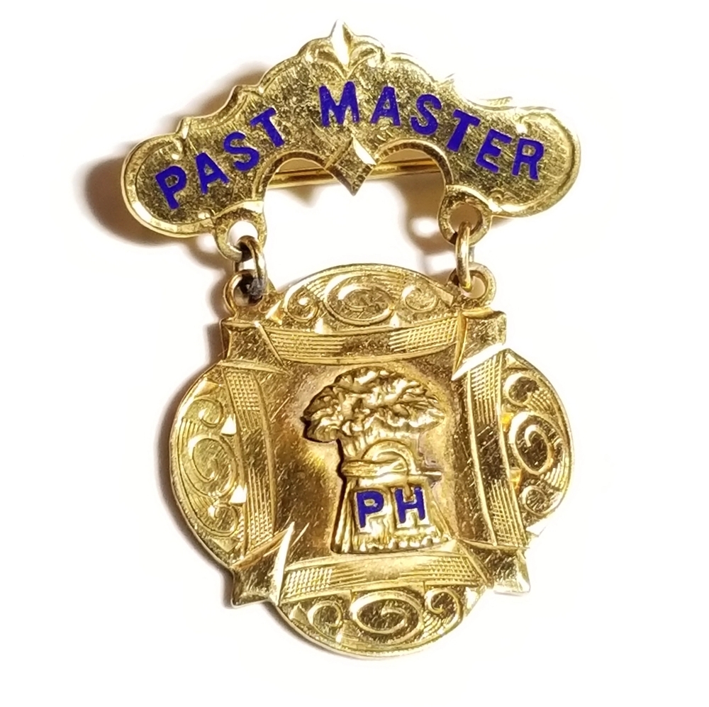 Relisted -Vintage Grange Past Master PH medal pin gold filled blue enamel Lodg - Picture 1 of 10